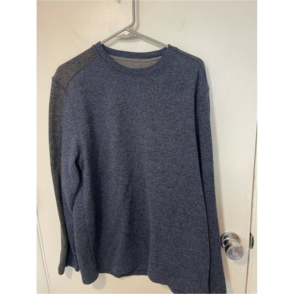 Van Heusen Flex Men's crewneck pullover sweater blue grey shirt sz L lightweight